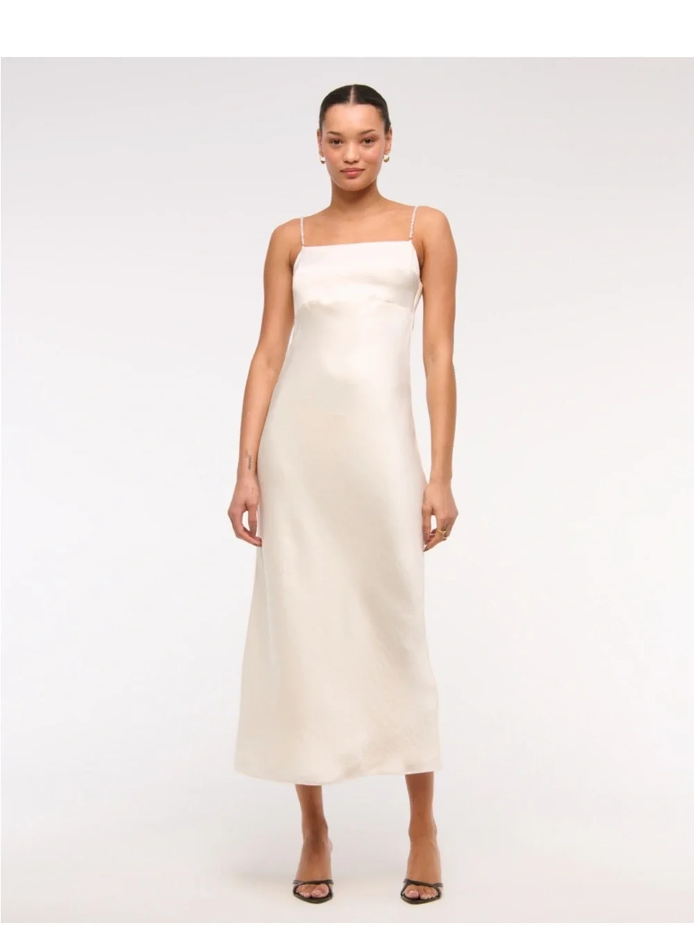 Abercrombie & Fitch White Satin Maxi Slip Dress with Chain Straps